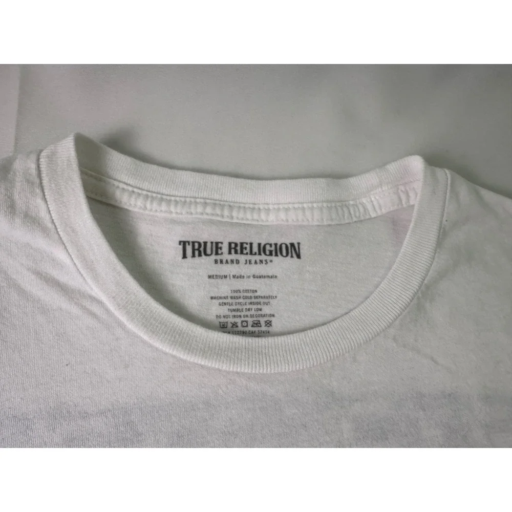 True Religion Mens White Horseshoe Logo Graphic Tee Streetwear Y2K Urban‎ Size M